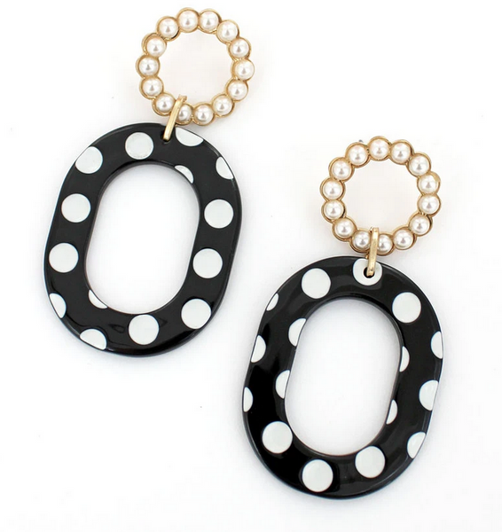 Roisin - Crave Pearl Ring with Black and White Polka Dot Oval Earrings