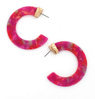 Aisling - Crave Goldtone Coral Marbled Flat C Hoop Earrings, 2"