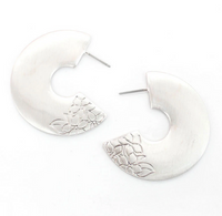 Aine - Satin Silvertone Floral C Hoop Earrings