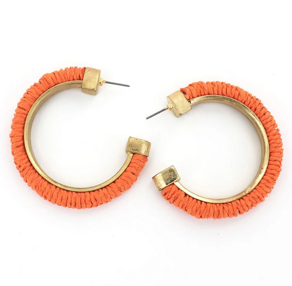 Laoise - Crave Orange Raffia Wrapped Goldtone Hoop Earrings