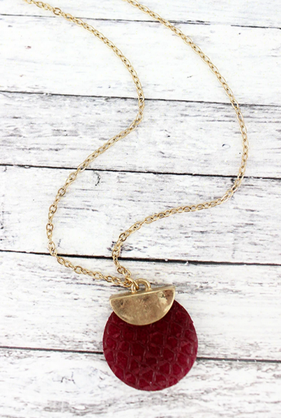 Orla - Crave Goldtone Half Moon and Burgundy Python Disk Necklace