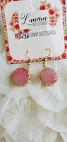 Candice Light Pink and Gold Faux Stone Earrings