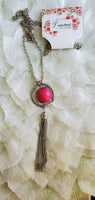 Camille Hot Pink Long Necklace with Chain Tassel