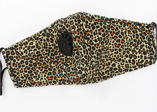 Wild Life Leopard Two-Layer Fashion Face Mask with Breathing Valve and Filter Pocket