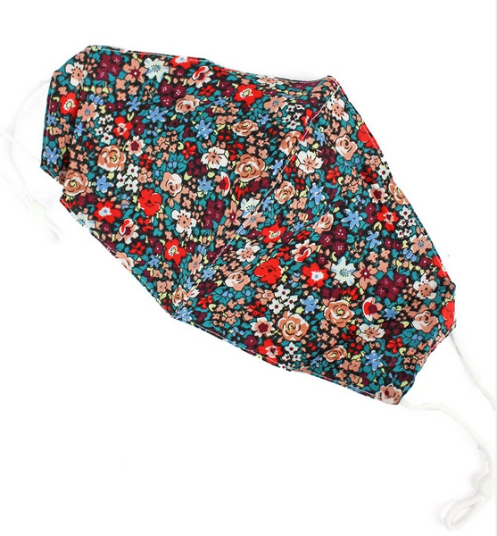 Red Multi Flowers Everywhere Fashion Face Mask with Filter Pocket