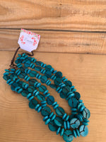 Marigold Teal Wood Beads Necklace