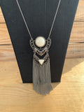 June White Marbled and Silver Long Necklace