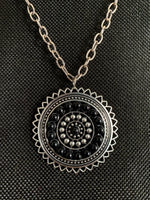 Celeste Black and Silver Medallion Long Necklace