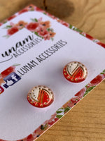 Rosanne Red, White and Gold Stud Earrings