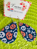 Esme Pumpkins and White Skulls Halloween Earrings