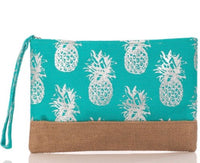 Pineapple Teal and Metallic Gold Cosmetic Bag