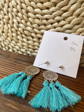 Emma Aqua blue and black tassel earrings