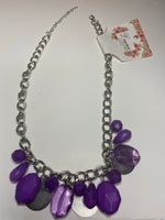 Ana Silver Necklace with purple, solid and transparent beads and silver circles