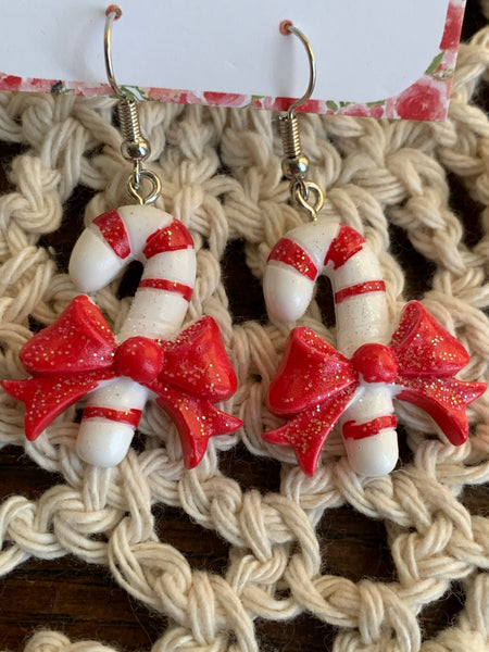 Candy Red and White Candy Cane Earrings