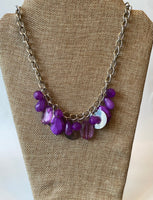 Ana Silver Necklace with purple, solid and transparent beads and silver circles