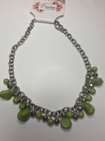 Bexley Green and silver stones make up this short silver necklace