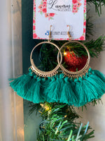 Jade Tassel Earrings with Gold Accents on fish hook fitting