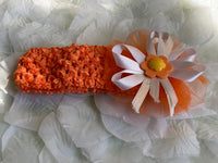 Nabby Pink and Orange Baby Strechy Headband Ribbon Flower Headband