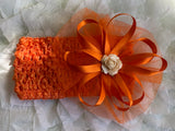 Nabby Pink and Orange Baby Strechy Headband Ribbon Flower Headband