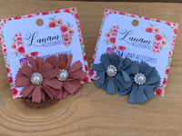 Claudia Fabric Flower Stud Earrings Mauve and Gray