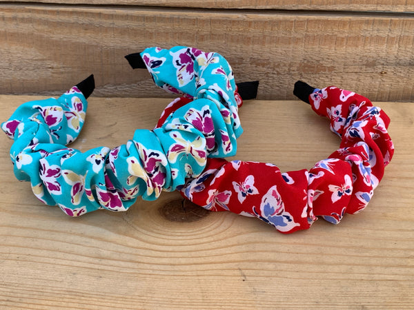 Carolyn Butterfly Fabric Headband Red and Turquoise