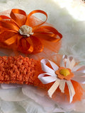 Nabby Pink and Orange Baby Strechy Headband Ribbon Flower Headband