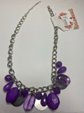 Ana Silver Necklace with purple, solid and transparent beads and silver circles