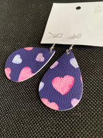 Mila Valentine's Day Faux Leather Earrings Heart Pattern Teardrop Dangle Earrings for Women