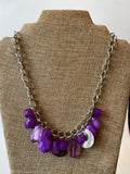 Ana Silver Necklace with purple, solid and transparent beads and silver circles