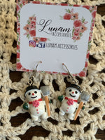 Carol Snowmen with a Broom Earrings