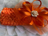 Nabby Pink and Orange Baby Strechy Headband Ribbon Flower Headband