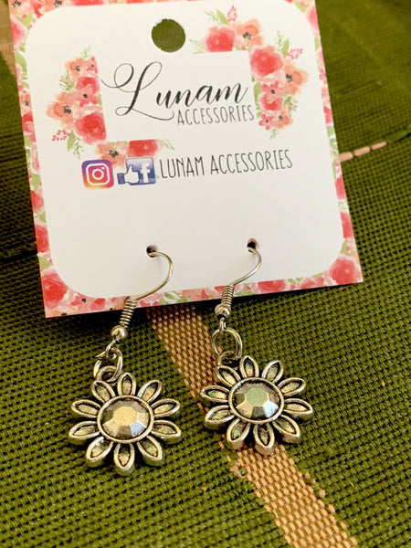 Guadalupe Silver Flower Drop Earrings