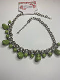 Bexley Green and silver stones make up this short silver necklace