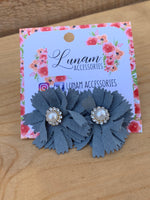 Claudia Fabric Flower Stud Earrings Mauve and Gray