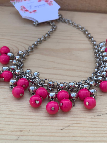 Camellia Hot Pink and Silver Necklace