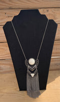 June White Marbled and Silver Long Necklace