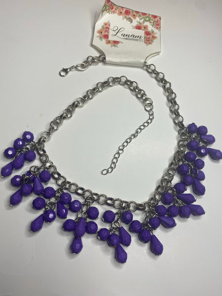 Elizabeth- Exquisite silver necklace with clusters of purple beads,