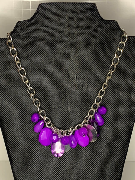 Ana Silver Necklace with purple, solid and transparent beads and silver circles