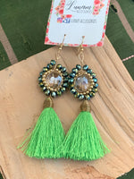 Adelina Green Tassel Earrings with Cristal breads with Gold Plating