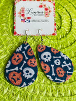 Esme Pumpkins and White Skulls Halloween Earrings