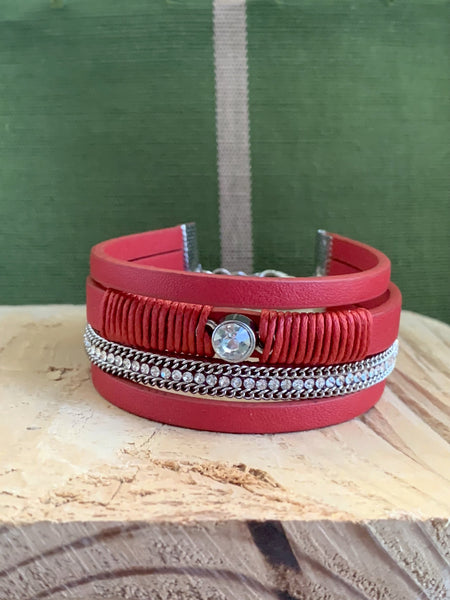 Antonia Red Bracelet and Rhinestone with extension