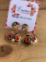 Jasmine Gold Sand Dollar Earring Red, Pink, Green and Blue