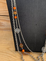 Hyacinth Long Orange Silver Necklace