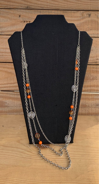 Hyacinth Long Orange Silver Necklace