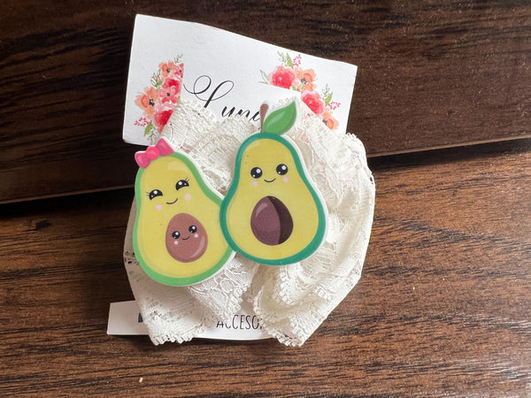 Ailia Handmade Avocado Kids Bow with White lace. Avocado Pair