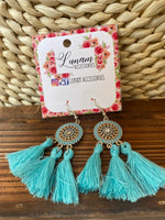 Emma Aqua blue and black tassel earrings