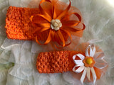 Nabby Pink and Orange Baby Strechy Headband Ribbon Flower Headband