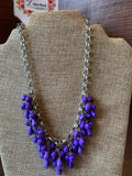 Elizabeth- Exquisite silver necklace with clusters of purple beads,